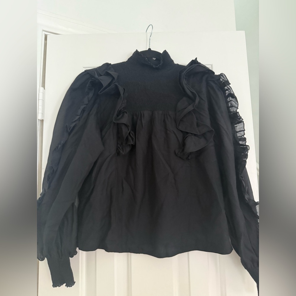 Magali Pascal Black Ruffled Blouse Size XS